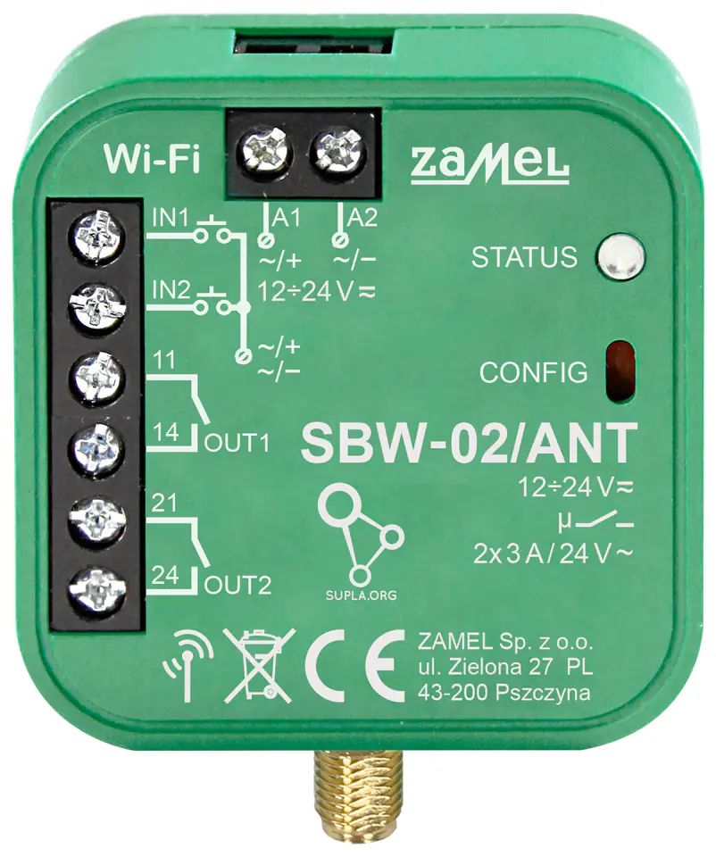 ⁨INTELIGENTNY STEROWNIK BRAM I DRZWI SBW-02/ANT Wi-Fi, 12 ... 24 V AC/DC ZAMEL⁩ w sklepie Wasserman.eu