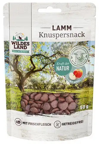 ⁨Wildes Land Cat Knuspersnack Lamm & Apfel 50g⁩ w sklepie Wasserman.eu