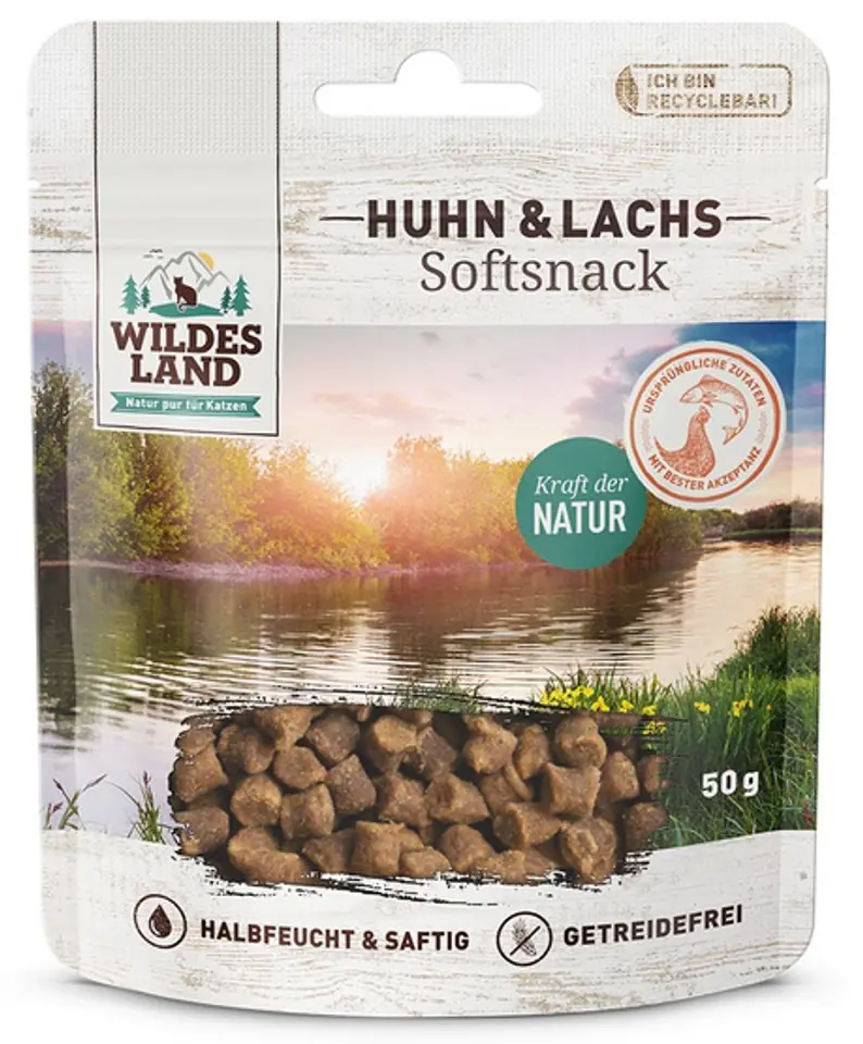 ⁨Wildes Land Cat Softsnack Huhn & Lachs 50g⁩ w sklepie Wasserman.eu