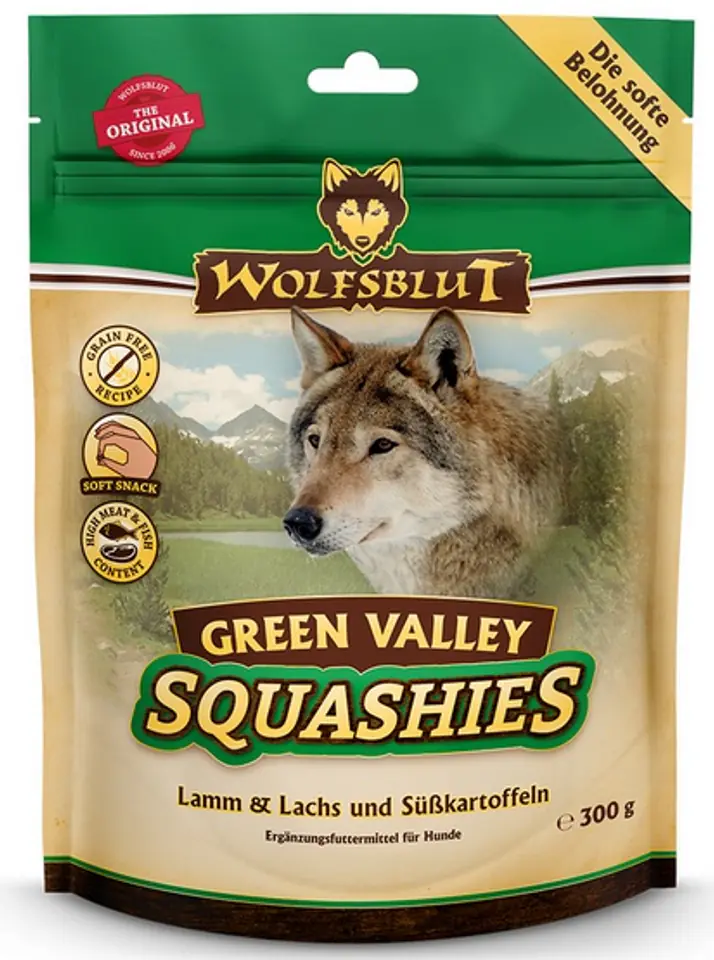 ⁨Wolfsblut Dog Squashies Green Valley - jagnięcina, łosoś, bataty 300g⁩ w sklepie Wasserman.eu