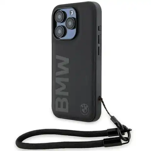 ⁨BMW BMHCP15L23RMRLK iPhone 15 Pro 6.1" czarny/black hardcase Signature Leather Wordmark Cord⁩ w sklepie Wasserman.eu