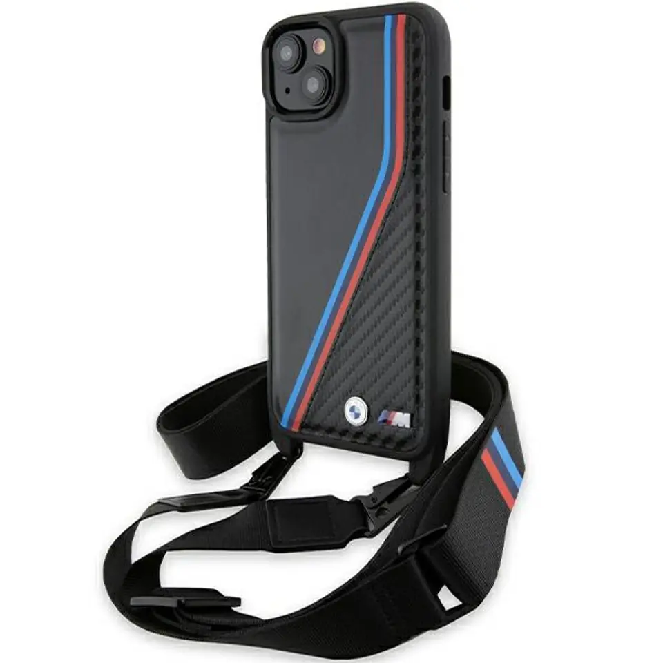 ⁨BMW BMHCP15S23PSVTK iPhone 15 / 14 / 13 czarny/black hardcase M Edition Carbon Tricolor Lines & Strap⁩ w sklepie Wasserman.eu