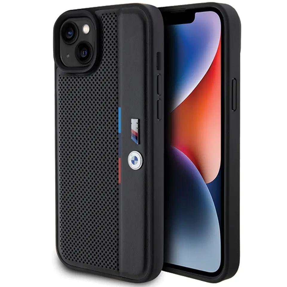 ⁨BMW BMHCP15M23PUPVK iPhone 15 Plus / 14 Plus 6.7" czarny/black hardcase Perforated Tricolor Line⁩ w sklepie Wasserman.eu