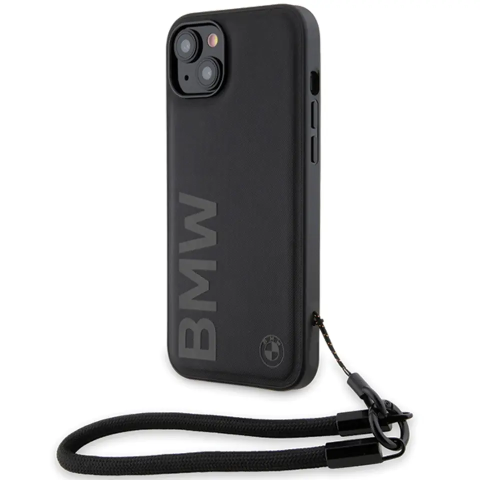 ⁨BMW BMHCP15S23RMRLK iPhone 15 / 14 / 13 6.1" czarny/black hardcase Signature Leather Wordmark Cord⁩ w sklepie Wasserman.eu