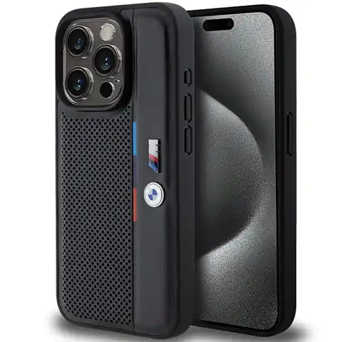 ⁨BMW BMHCP15X23PUPVK iPhone 15 Pro Max 6.7" czarny/black hardcase Perforated Tricolor Line⁩ w sklepie Wasserman.eu
