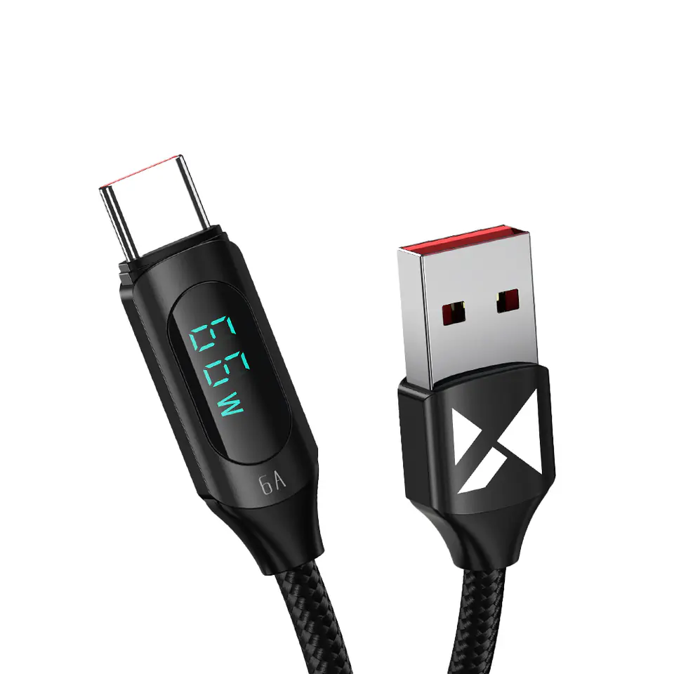 ⁨Kabel przewód USB-A - USB-C z wyświetlaczem LED 66W 6A 2m czarny⁩ w sklepie Wasserman.eu