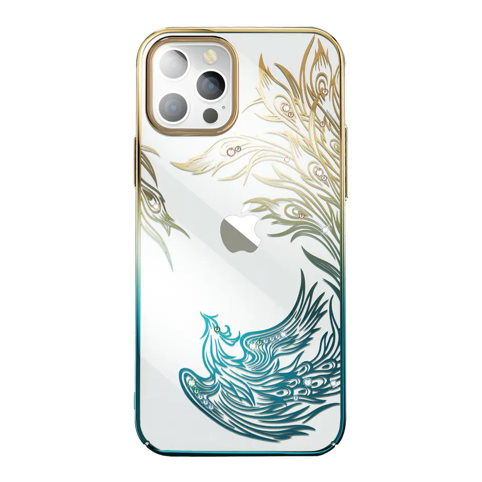 Luksusowe etui iPhone 14 Plus z kryształami Phoenix Series złoto-niebieskie w sklepie Wasserman.eu
