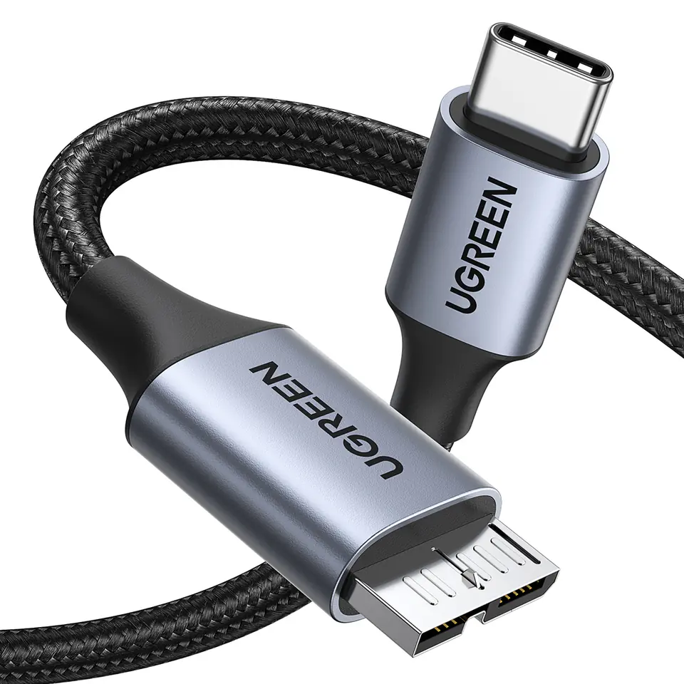 ⁨Kabel przewód do dysku SSD USB-C - micro USB-B 3.0 5Gb/s 3A 1m szary⁩ w sklepie Wasserman.eu