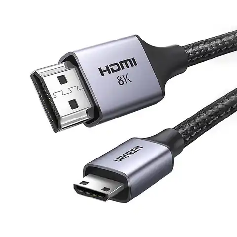 ⁨Kabel przewód przejściówka mini HDMI - HDMI 8K 2m szary⁩ w sklepie Wasserman.eu