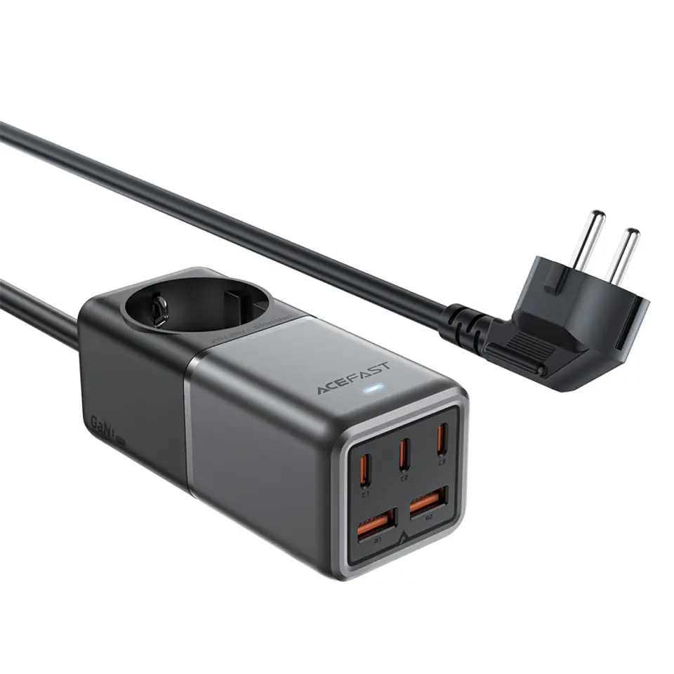 ⁨Ładowarka biurkowa stacja ładowania Z2 GaN 75W PD 3x USB-C 2x USB-A czarno-szara⁩ w sklepie Wasserman.eu