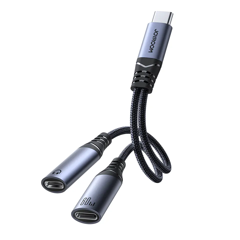 ⁨2w1 Adapter przejściówka ładowarka + słuchawki USB-C do 2x USB-C czarny⁩ w sklepie Wasserman.eu