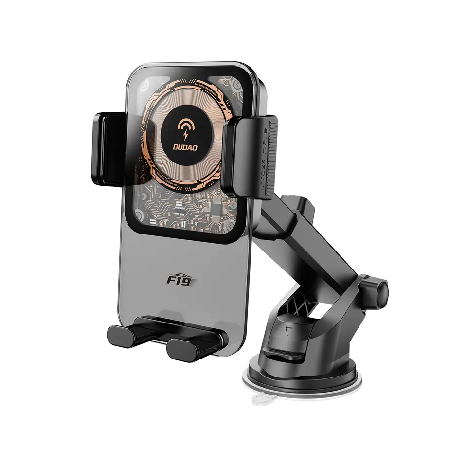 ⁨Uchwyt samochodowy F19 zaciskowy na telefon z ładowarką indukcyjną 15W czarny⁩ w sklepie Wasserman.eu