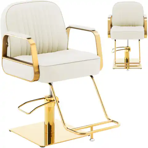 ⁨Fotel fryzjerski barberski kosmetyczny z podnóżkiem Physa STAUNTON - kremowo - złoty⁩ w sklepie Wasserman.eu