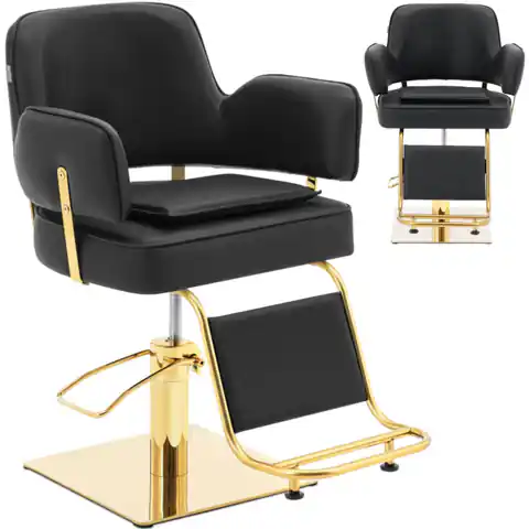 ⁨Fotel fryzjerski barberski kosmetyczny z podnóżkiem Physa OSSETT - czarno - złoty⁩ w sklepie Wasserman.eu