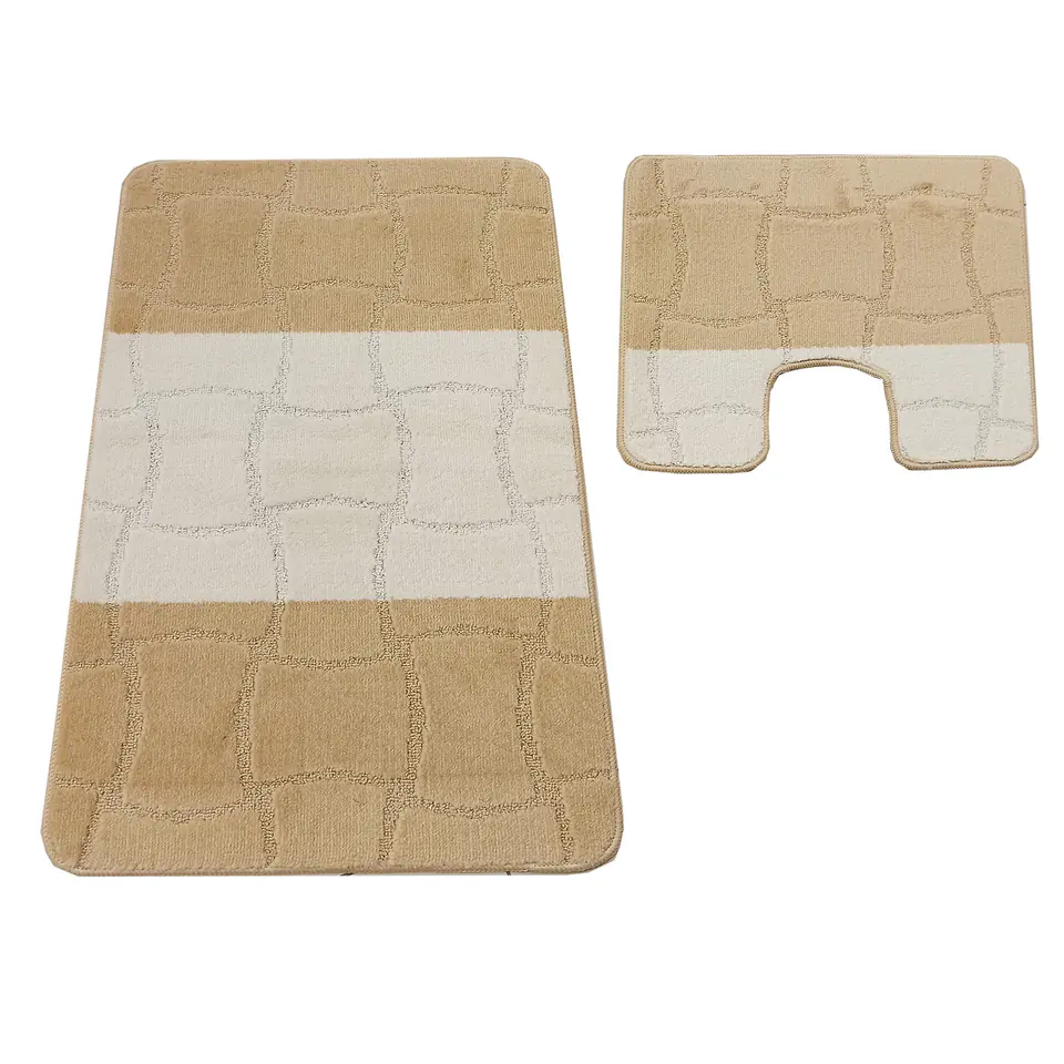 ⁨Komplet łazienkowy Montana z wycięciem Sariyer XL Light Beige : Rozmiar - Komplet (60 cm x 100 cm i 50 cm x 60 cm)⁩ w sklepie Wasserman.eu