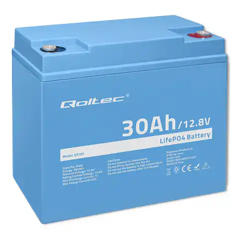 ⁨Qoltec Akumulator LiFePO4 Litowo-Żelazowo-Fosforanowy | 12.8V | 30Ah | 384Wh | BMS⁩ w sklepie Wasserman.eu