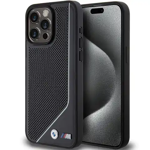 ⁨BMW BMHMP15X23PUCPK iPhone 15 Pro Max 6.7" czarny/black hardcase Perforated Twisted Line MagSafe⁩ w sklepie Wasserman.eu