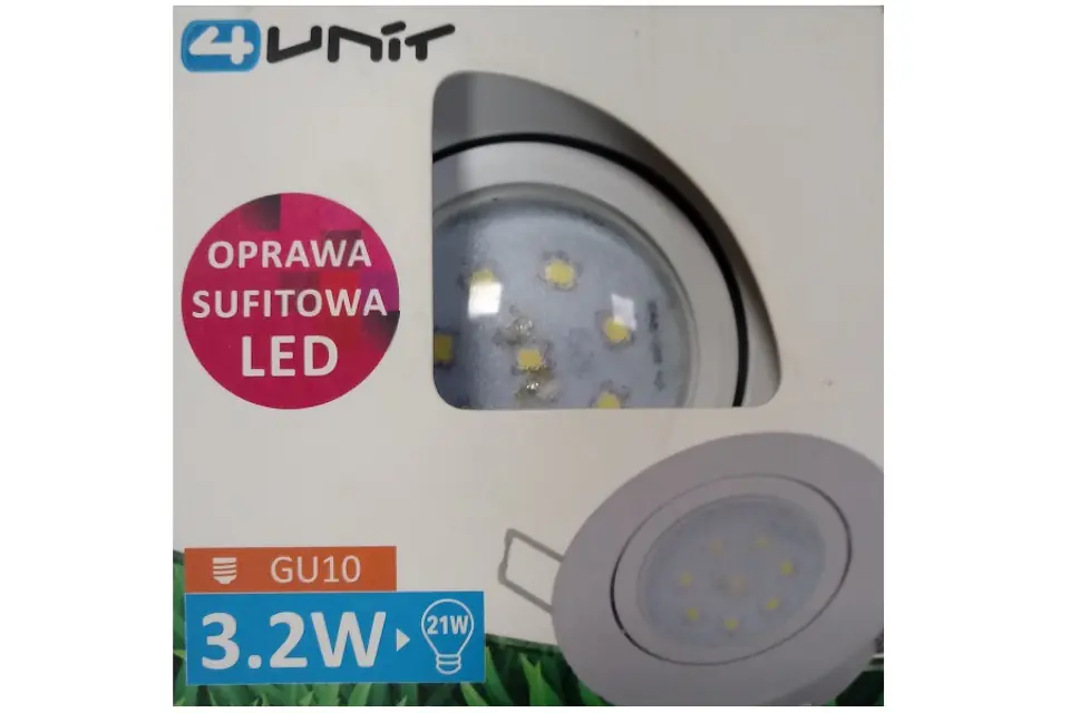 ⁨OPRAWA+ŻARÓWKA BIAŁA 4UNIT GU10 B.CIEPŁY kąt św. 120° 230V/3,2W (spotlight)⁩ w sklepie Wasserman.eu