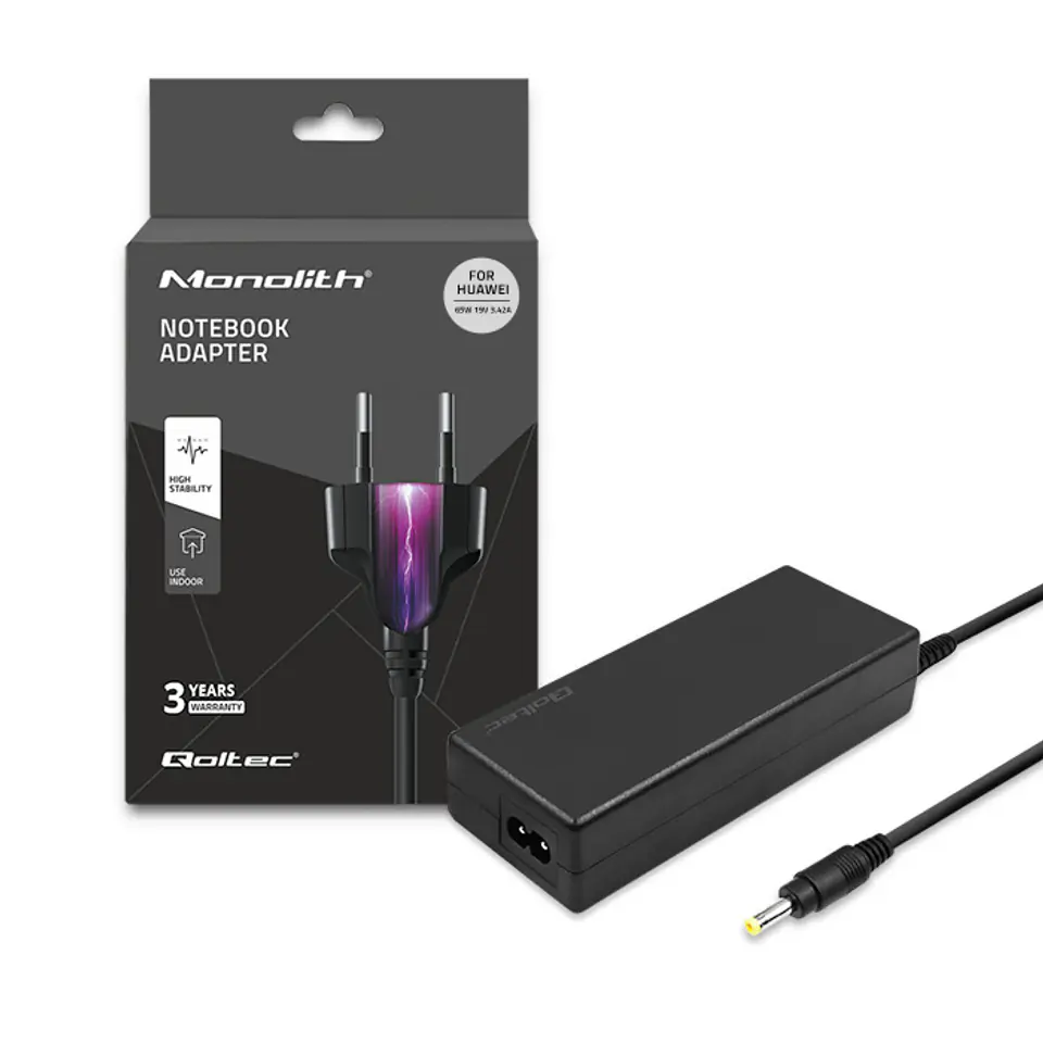 ⁨Qoltec Zasilacz do laptopa Huawei 65W | 19V | 3.42A | 4.0*1.7 | +kabel zasilający⁩ w sklepie Wasserman.eu