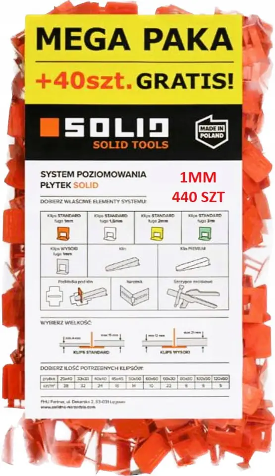 Klipsy do poziomowania płytek Solid 440 szt. (1.0 mm) w sklepie Wasserman.eu