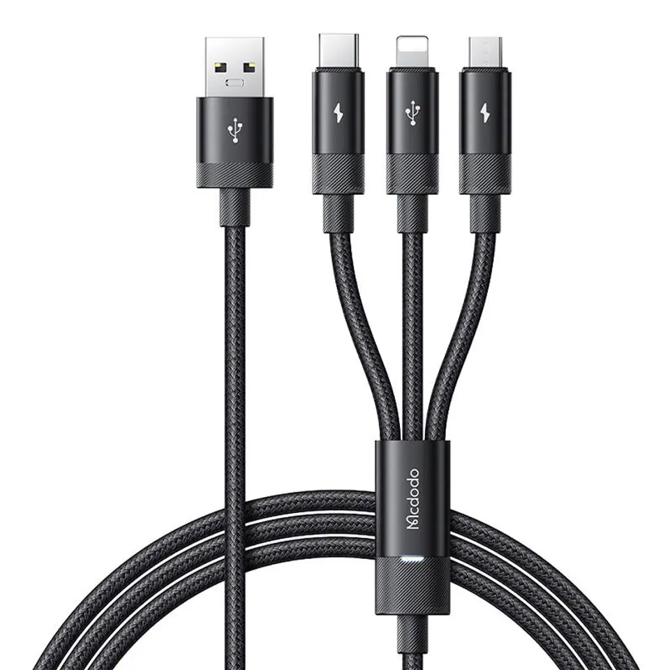 ⁨Kabel 3w1 USB do USB-C / Lightning / Micro USB, Mcdodo CA-5790, 3.5A, 1.2m (czarny)⁩ w sklepie Wasserman.eu