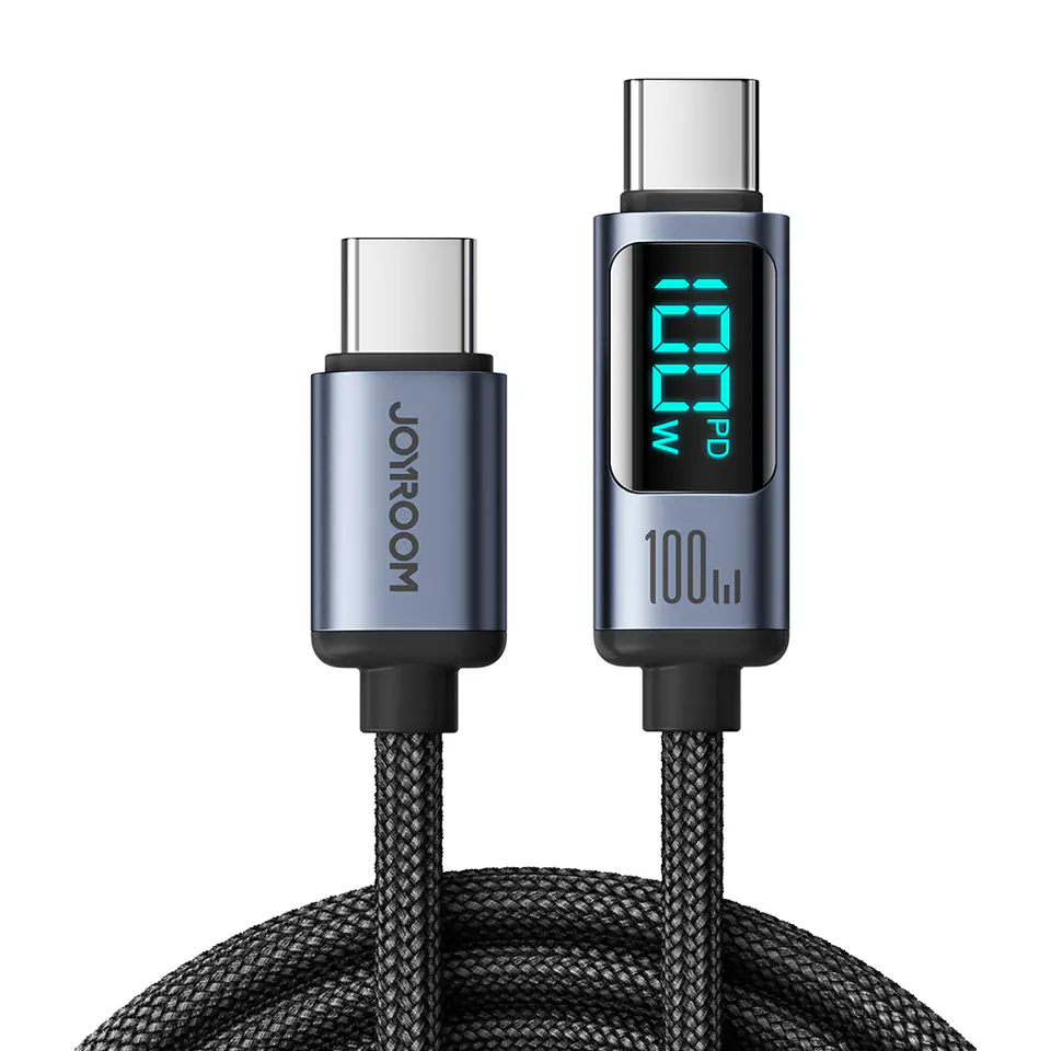 ⁨Kabel przewód USB-C z wyświetlaczem LED 100W 1.2m czarny⁩ w sklepie Wasserman.eu