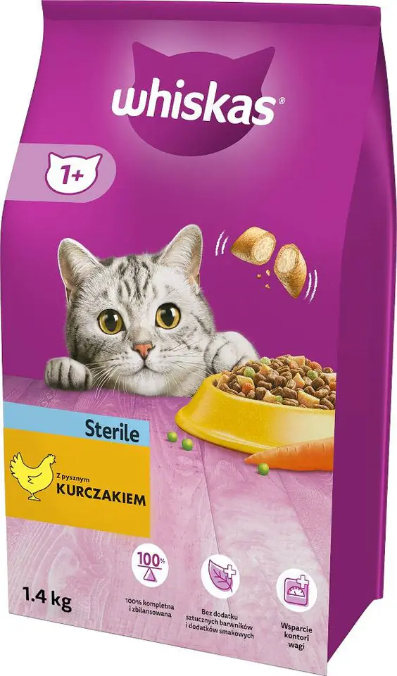 ⁨WHISKAS Sterile z kurczakiem - sucha karma dla kotów - 1,4 kg⁩ w sklepie Wasserman.eu