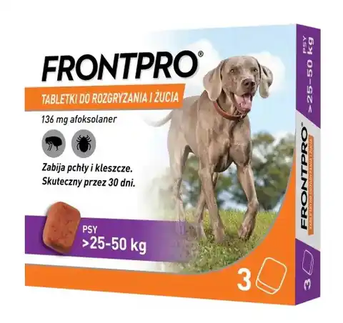⁨FRONTPRO Flea and tick tablets for dog (>25-50 kg) - 3x 136mg⁩ at Wasserman.eu