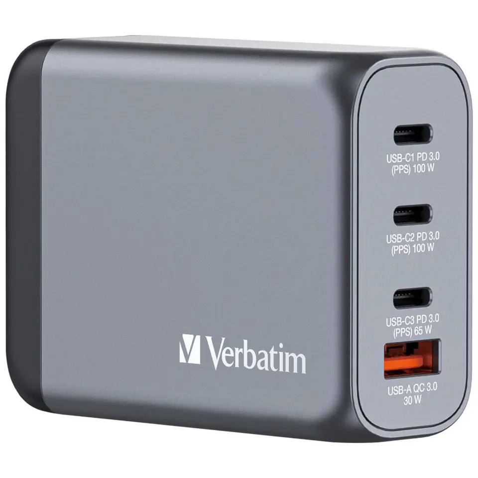 ⁨Verbatim GNC-100 GaN Charger 4 Port 100W USB A/C (EU/UK/US)⁩ at Wasserman.eu