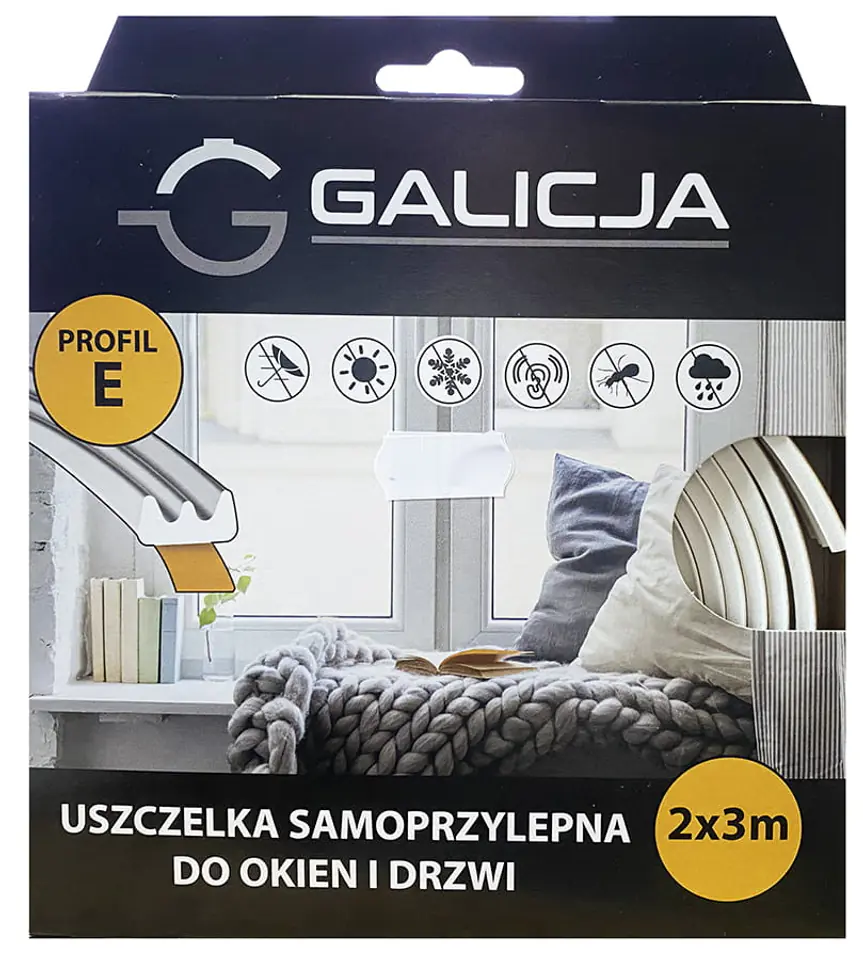 ⁨Uszczelka samoprzylepna do okien i drzwi 2x3m (Profil E, biały)⁩ w sklepie Wasserman.eu