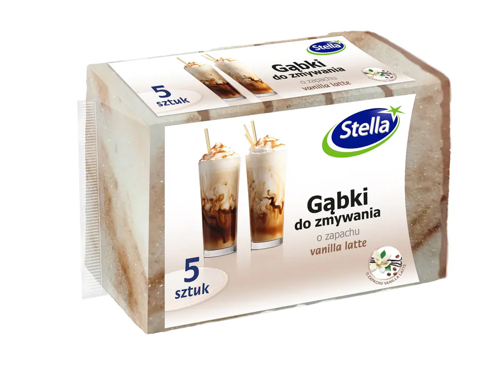 ⁨STELLA Gąbki do zmywania o zapachu VANILLA LATTE 5 sztuk⁩ w sklepie Wasserman.eu