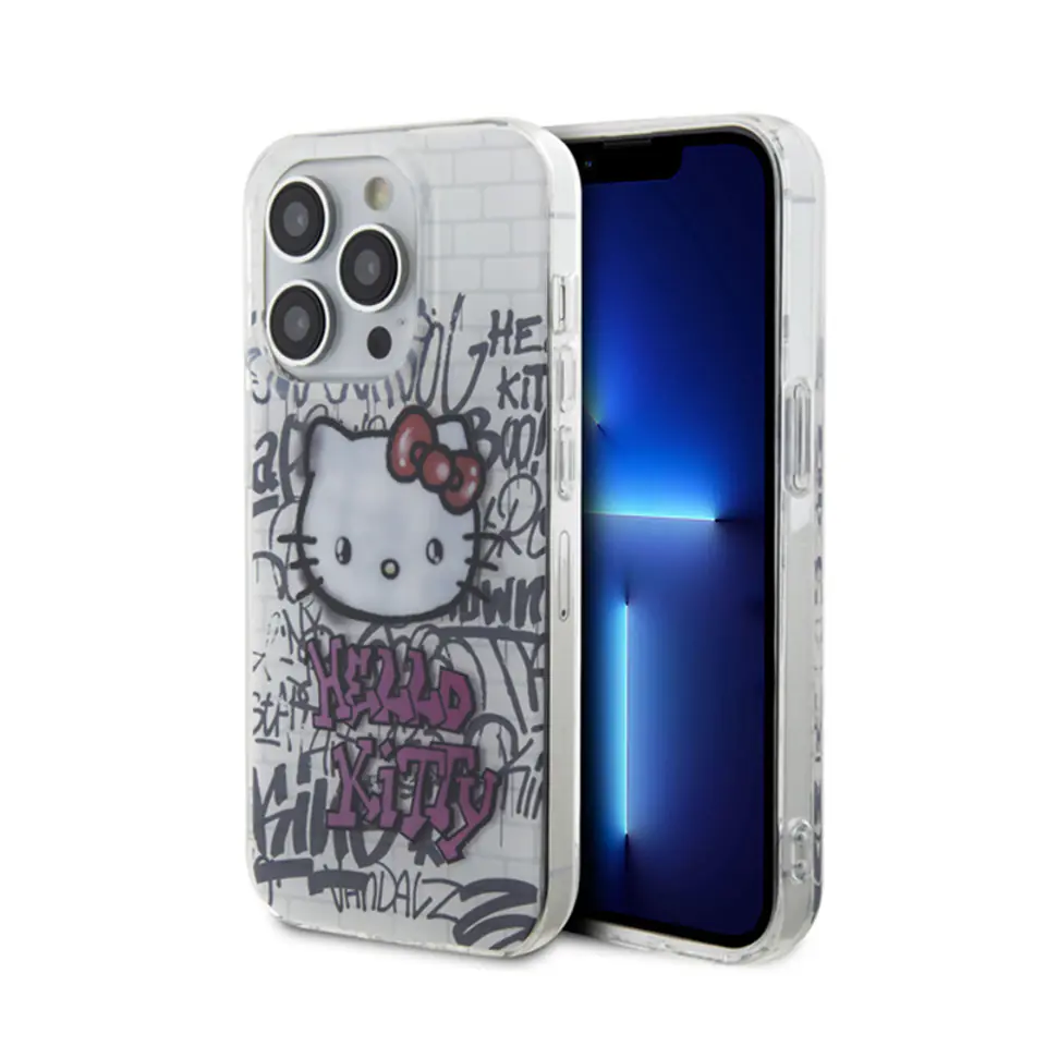 ⁨Hello Kitty IML Kitty On Bricks Graffiti - Etui iPhone 15 Pro (biały)⁩ w sklepie Wasserman.eu