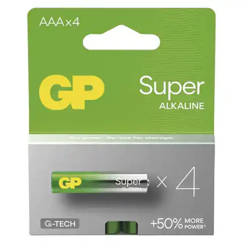 ⁨Bateria alkaliczna, AAA, 1.5V, GP, blistr, 4-pack, SUPER⁩ w sklepie Wasserman.eu