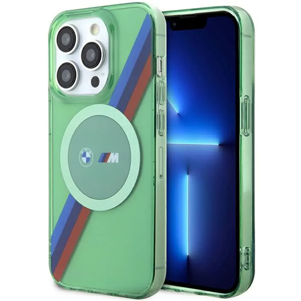 ⁨BMW BMHMP15LHDTN iPhone 15 Pro 6.1" zielony/green hardcase M Tricolor Stripes MagSafe⁩ w sklepie Wasserman.eu