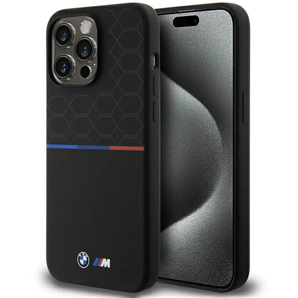 ⁨BMW BMHMP15X22SMPK iPhone 15 Pro Max 6.7" czarny/black hardcase M Silicone Pattern MagSafe⁩ w sklepie Wasserman.eu