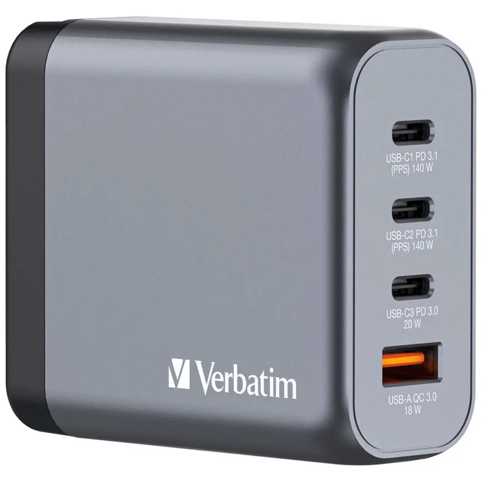 ⁨Verbatim GNC-140 GaN Charger 4 Port 140W USB A/C (EU/UK/US)⁩ at Wasserman.eu