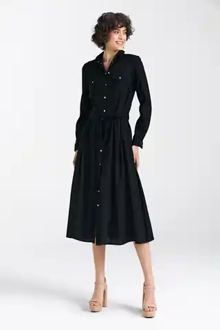 ⁨Sukienka lniana, zapinana na napy - czarny - S241 (kolor czarny, rozmiar 38)⁩ w sklepie Wasserman.eu