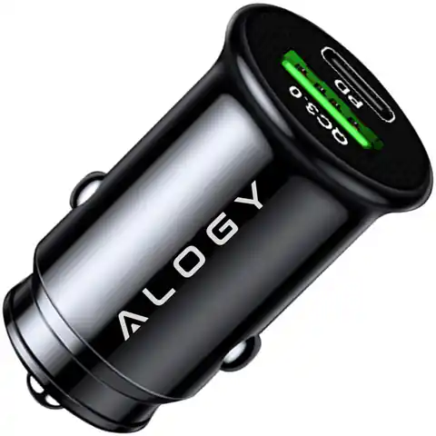 ⁨Ładowarka samochodowa 38W USB QC 3.0 18W + USB-C C PD 20W szybka mocna do telefonu Alogy Car czarna⁩ w sklepie Wasserman.eu