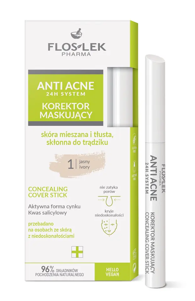 ⁨FLOSLEK Anti Acne 24 H System  Korektor maskujący skóra mieszana i tłusta skłonna do trądziku - jasny 1⁩ w sklepie Wasserman.eu