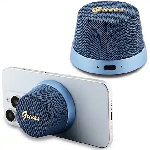 ⁨Guess głośnik Bluetooth GUWSC3ALSMB Speaker Stand niebieski/blue Magnetic Script Metal⁩ w sklepie Wasserman.eu