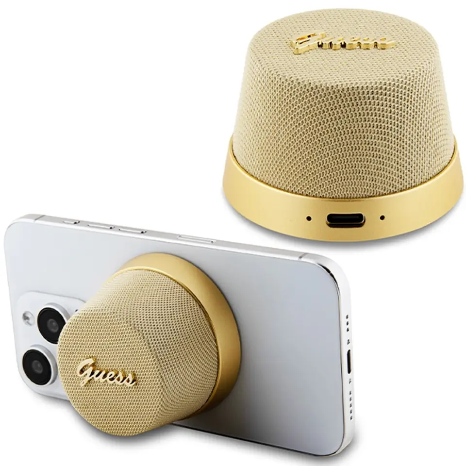 ⁨Guess głośnik Bluetooth GUWSC3ALSMD Speaker Stand złoty/gold Magnetic Script Metal⁩ w sklepie Wasserman.eu