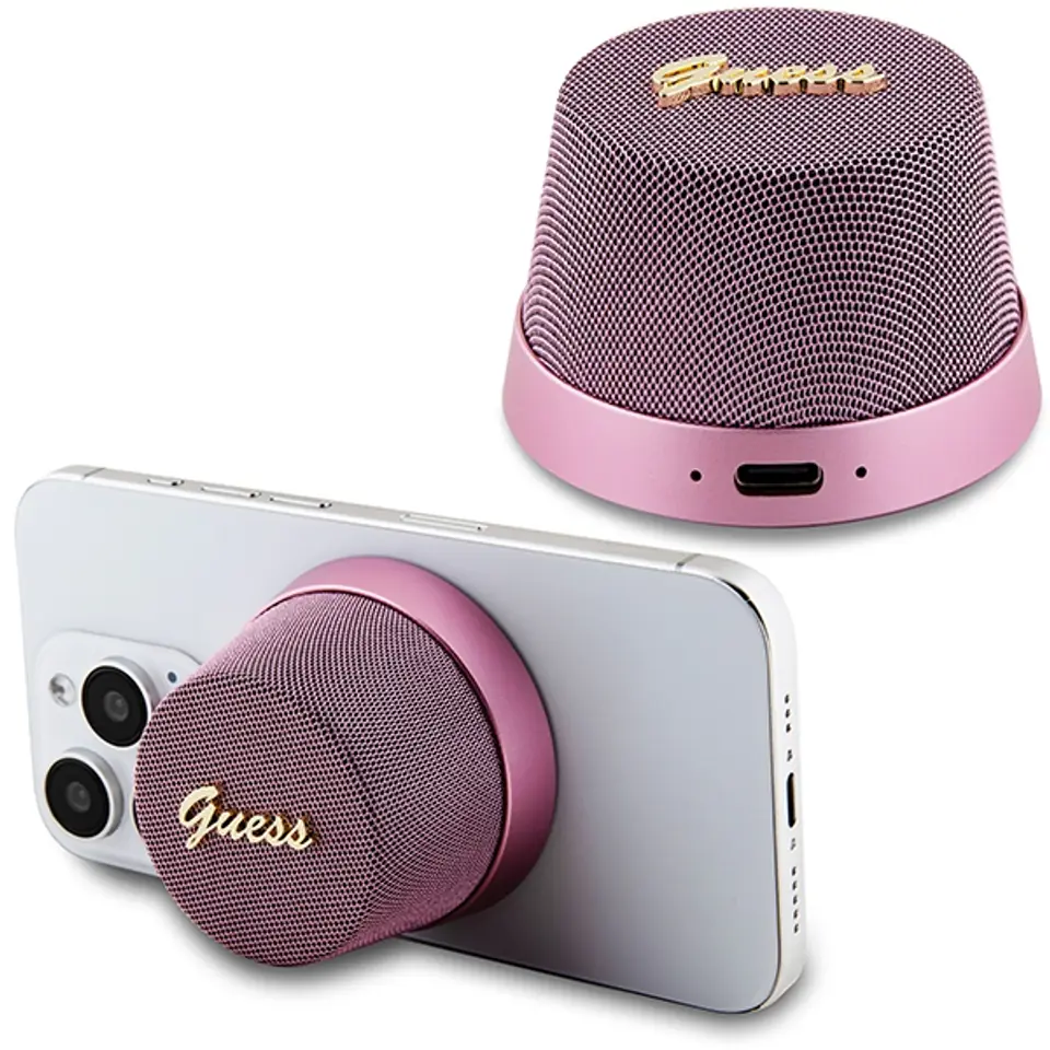 ⁨Guess głośnik Bluetooth GUWSC3ALSMP Speaker Stand różowy/pink Magnetic Script Metal⁩ w sklepie Wasserman.eu