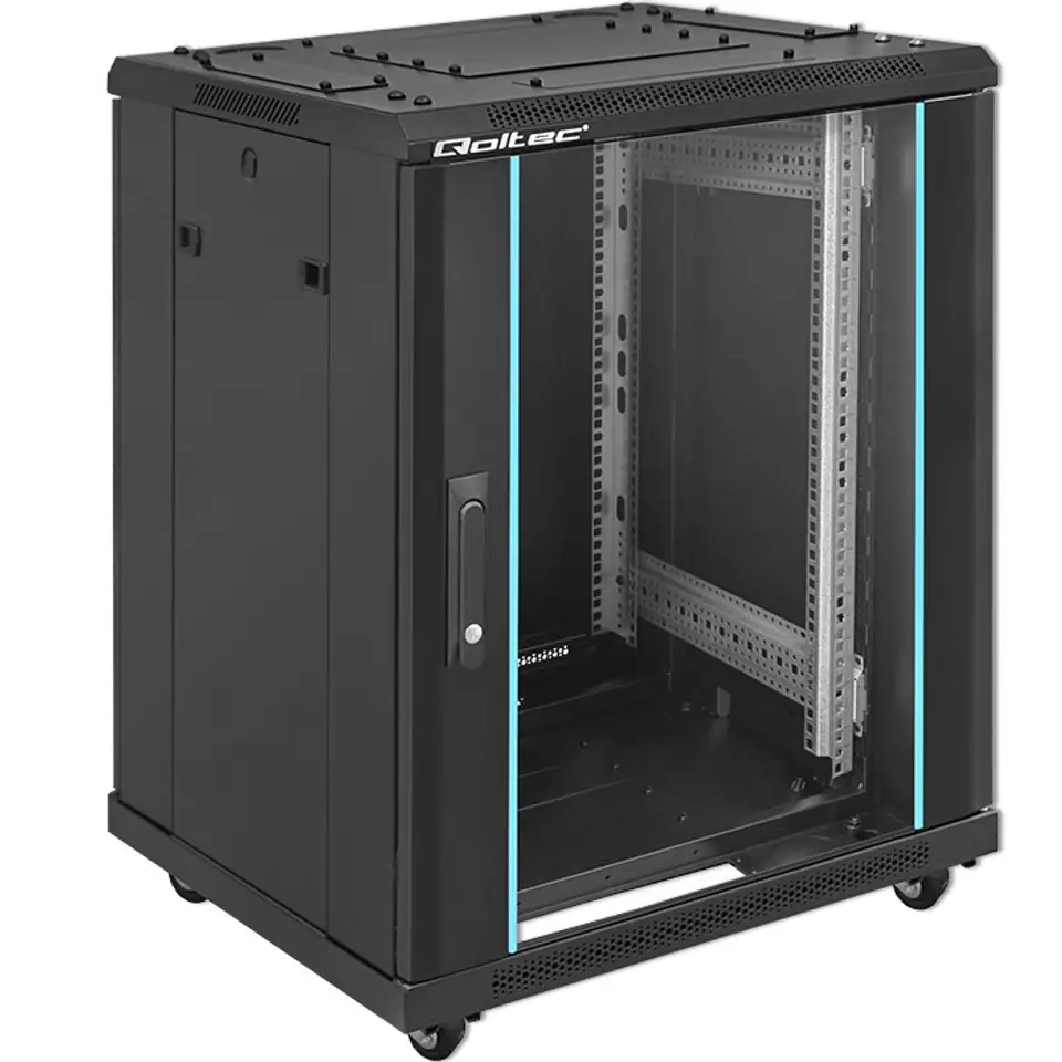 ⁨Qoltec 54518 19" RACK cabinet | 15U | 600 x 855 x 600 | Tempered glass door⁩ at Wasserman.eu