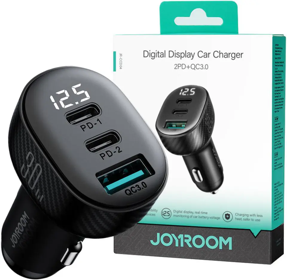 ⁨ŁADOWARKA SAMOCHODOWA Joyroom JR-CCD04 30W 4A 2x USB-C 1x USB-A PD QC 3.0⁩ w sklepie Wasserman.eu