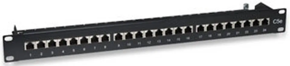 ⁨Patchpanel 19 cali, 24 porty, STP kat.5e czarny⁩ w sklepie Wasserman.eu