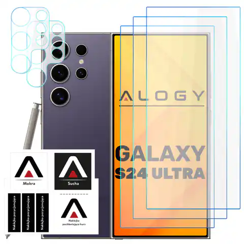 ⁨Szkło hartowane do Samsung Galaxy S24 Ultra 3x na ekran + 2x na obiektywy aparatu Lens Pro+ 9H Alogy zestaw szkieł⁩ w sklepie Wasserman.eu