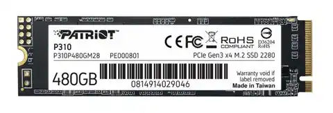 ⁨M.2 PATRIOT P310 M.2 2280" SSD 480GB PCIe Gen3 x4 1700MB/s 1500MS/s⁩ at Wasserman.eu