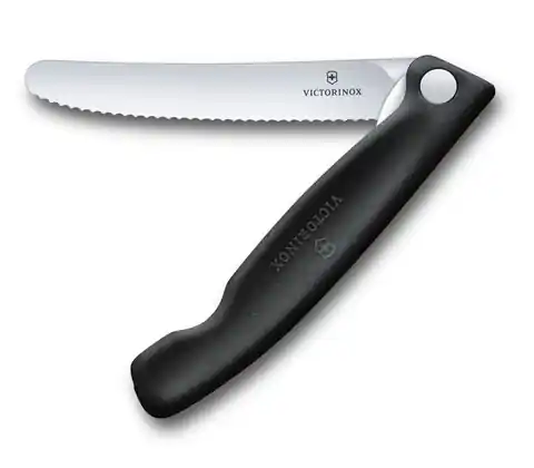 ⁨Składany nóż do warzyw i owoców Victorinox, ząbkowany 11 cm, czarny⁩ w sklepie Wasserman.eu