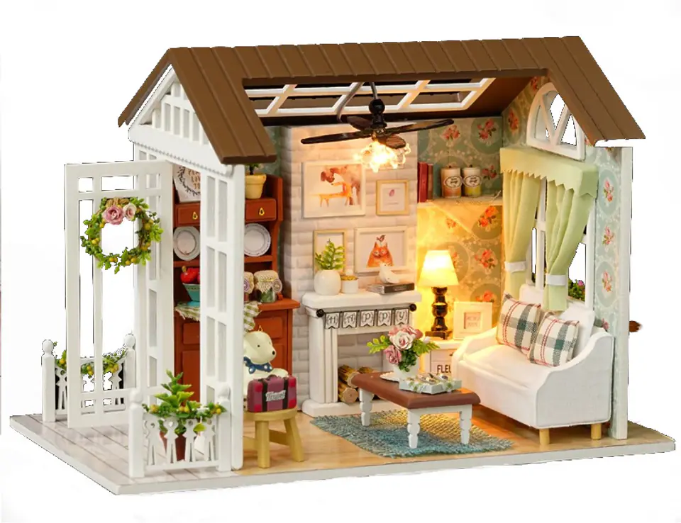 ⁨Dollhouse wooden living room model for folding LED 8008-A⁩ at Wasserman.eu