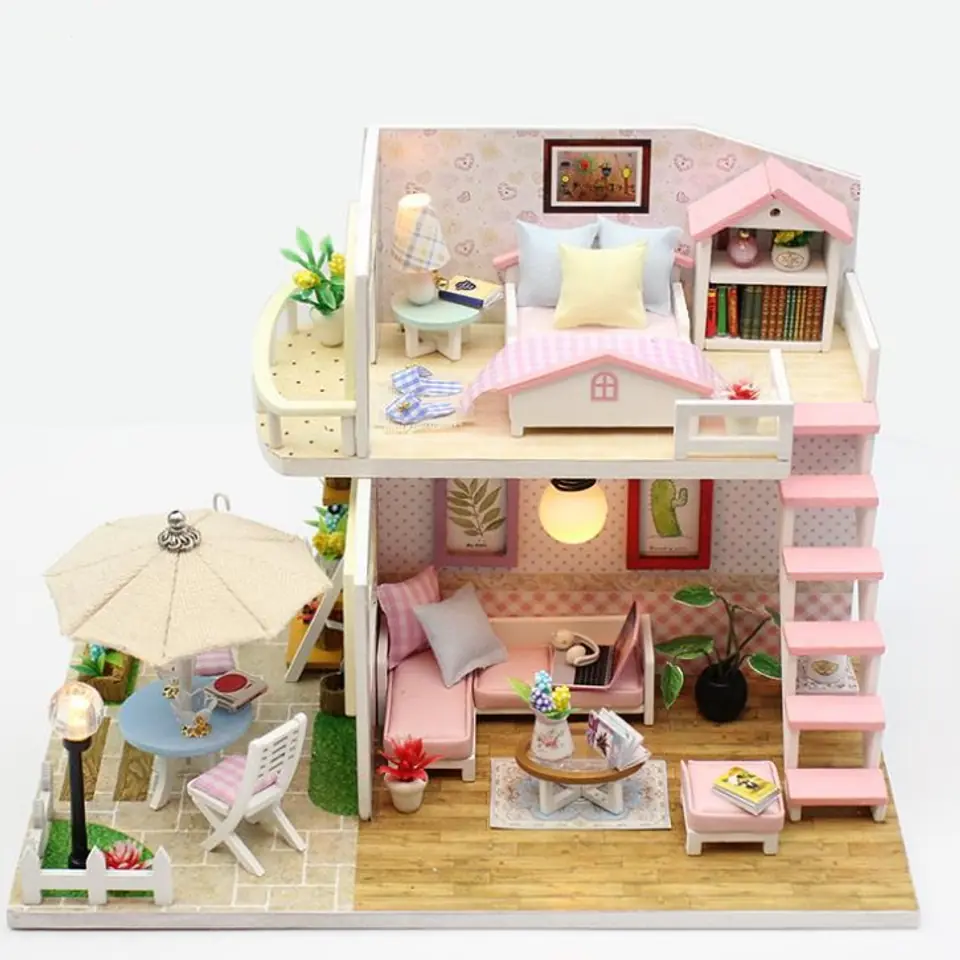 ⁨Domek dla lalek drewniany model do złożenia LED 19,5cm⁩ w sklepie Wasserman.eu